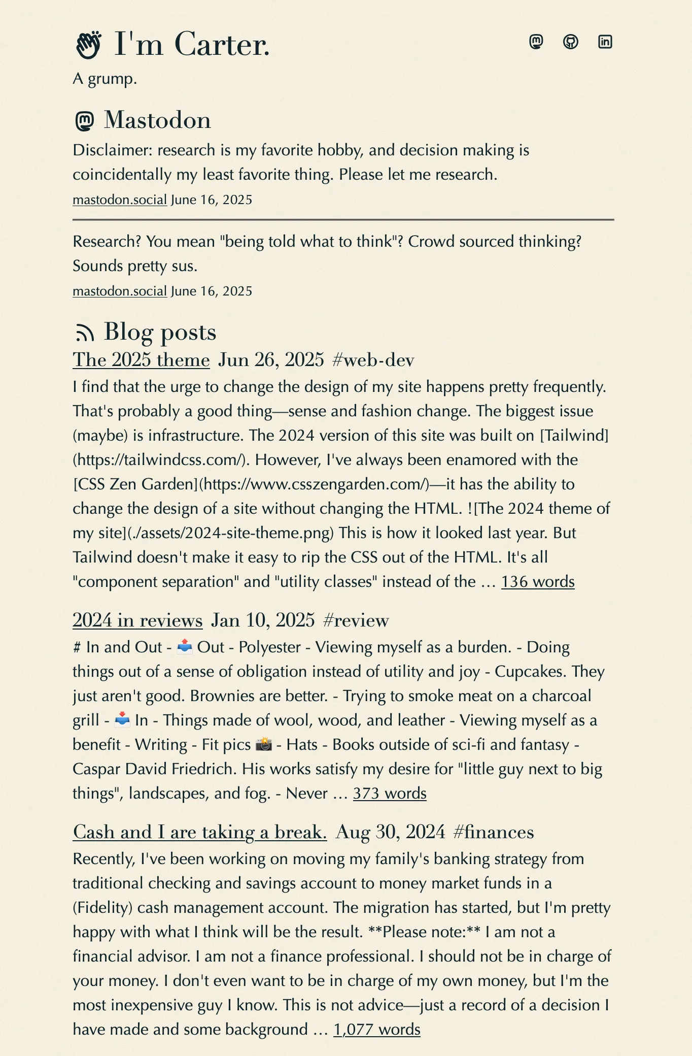 The 2025 theme of my site