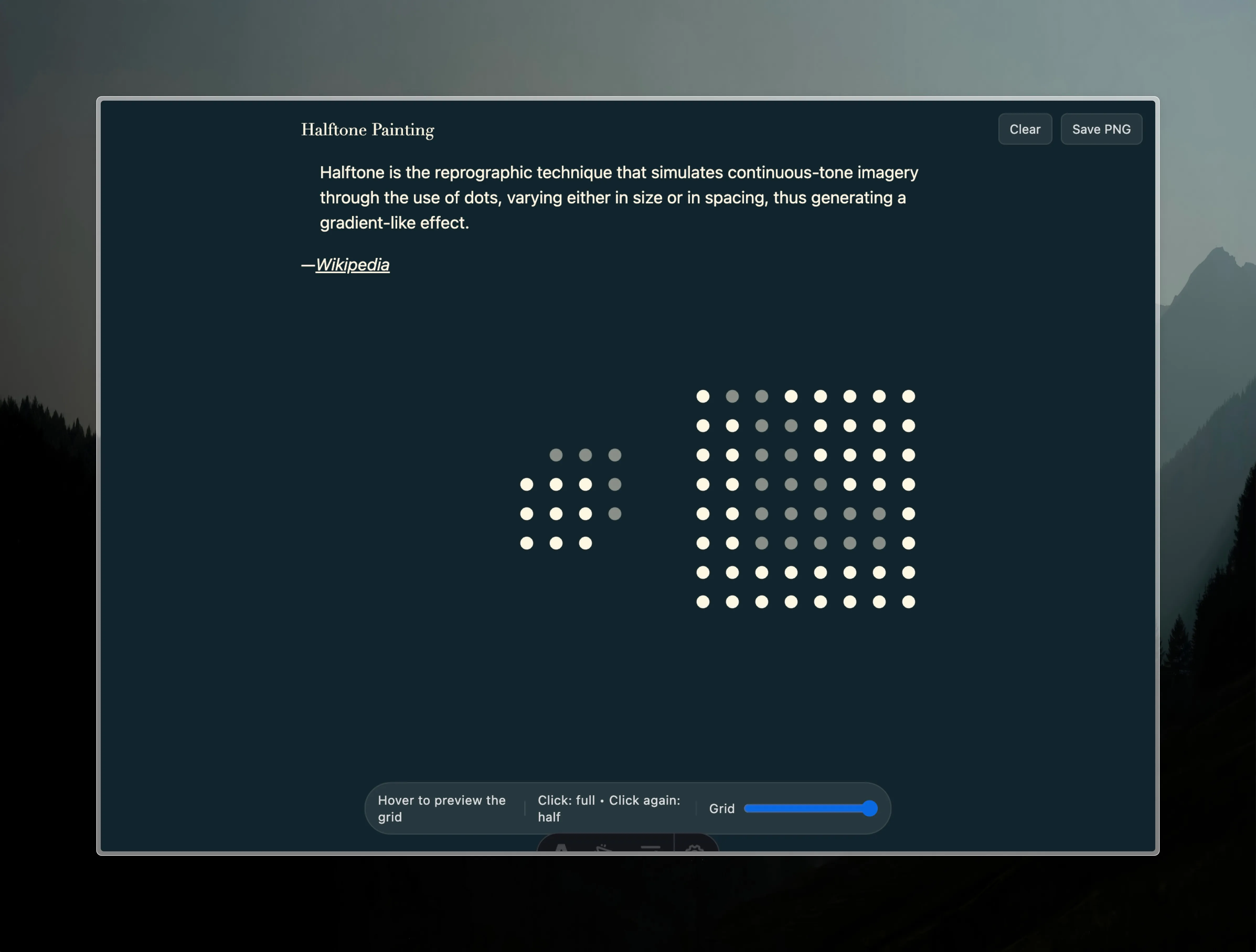A screenshot of a webpage for creating halftone images