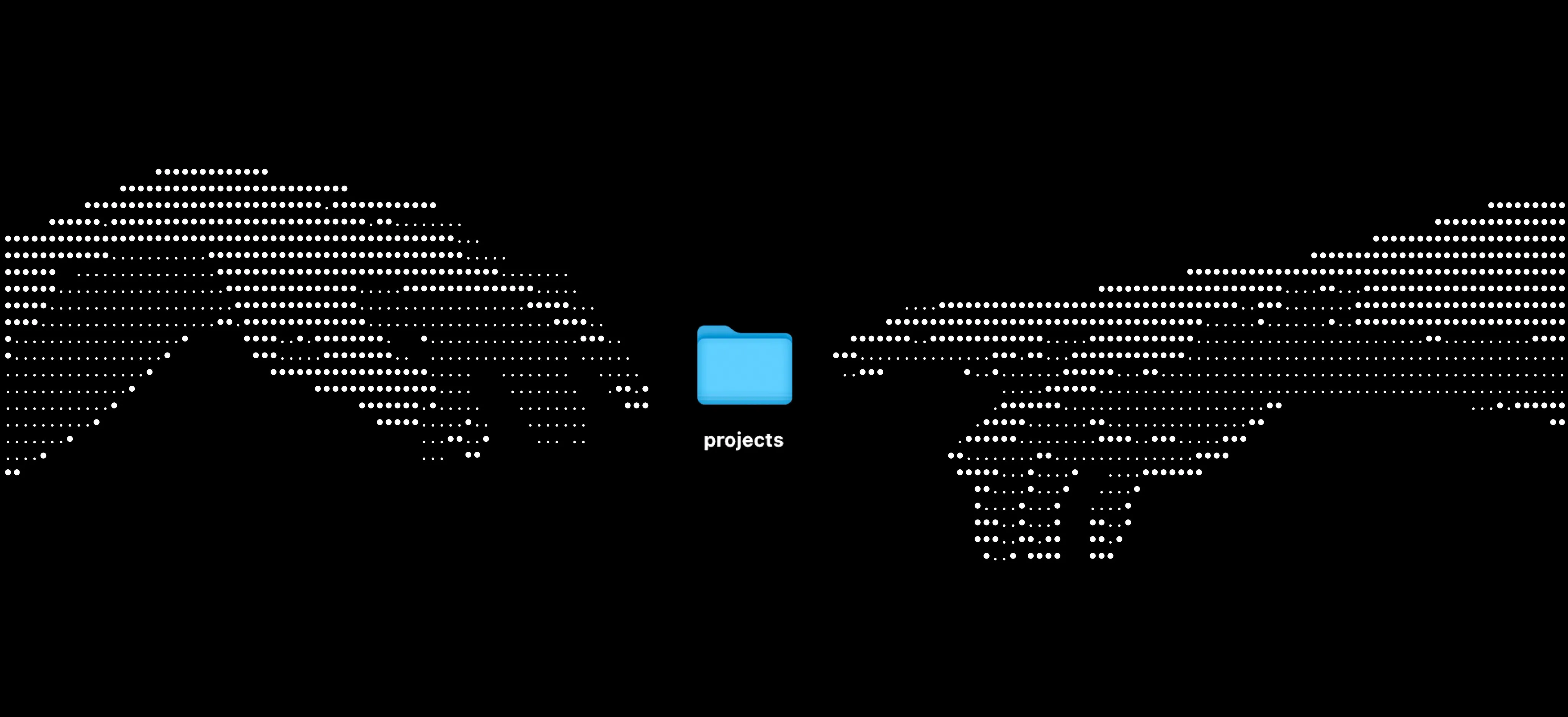 A halftone image of two hands, reaching towards each other. A blue folder labelled "projects" lies between them. It is modeled after Michelangelo&#x27;s "Creation of Adam" painting from the Sistine Chapel ceiling.