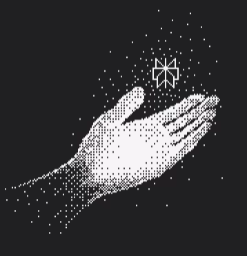 A halftone image of a hand, holding the Perplexity logo into the air